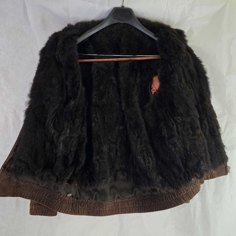 Andrew Marc Brown Sz L Bomber Jacket Leather Faux Fur Insert Vest zip out - Picture 2 of 16
